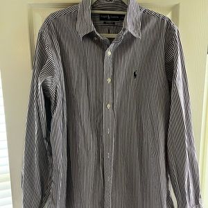 Purple and white stripped Polo custom fit button down. Size XL.